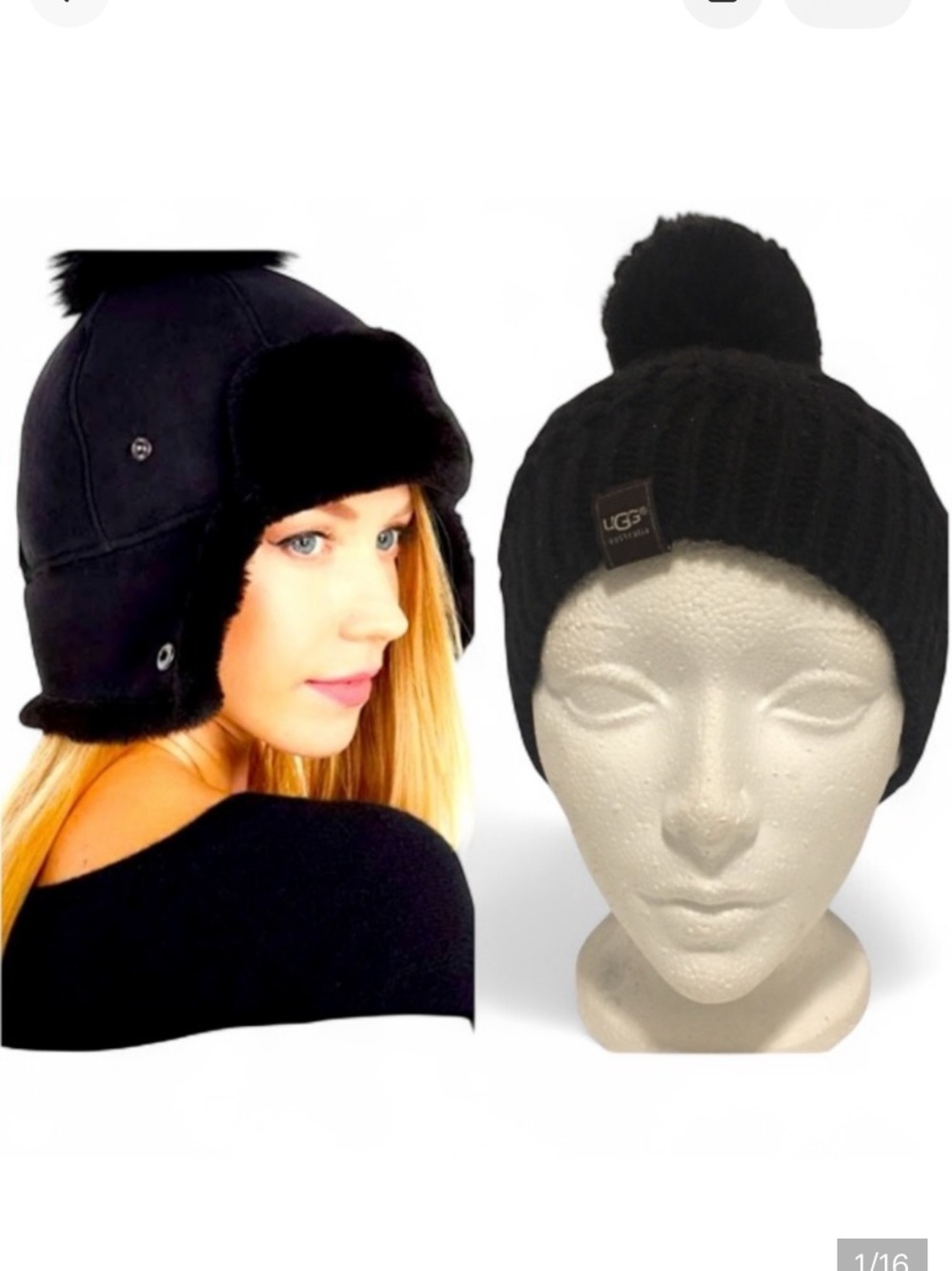 UGG 2 Black Winter Hats Size OS